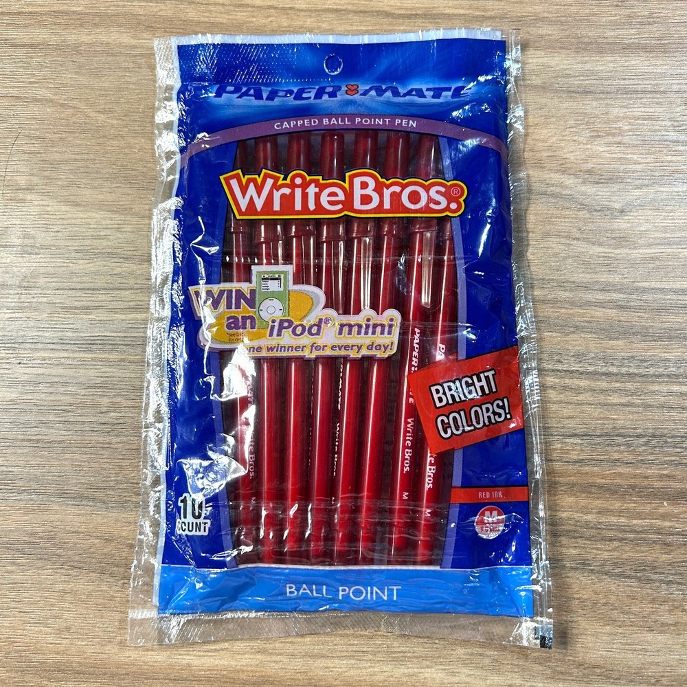 Paper Mate Write Bros 10-Count Red Ink Ballpoint Pens – Sealed/ NOS Vintage 2005