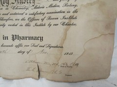 Vtg Bowen Institute of Pharmacy Graduation Certificate Nov. 14, 1919 Roy Aubrey
