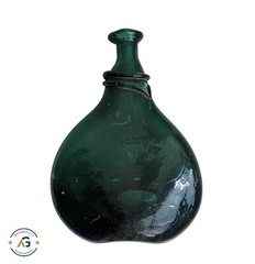 Bocksbeutelflasche / Flat Bottle Made Of Green Glass, 19th Century (# 16566)