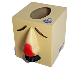 Vtg 1987 Entex LA Puffs Plus Tissue Box Cover Holder Cube Funny Nose Mustache