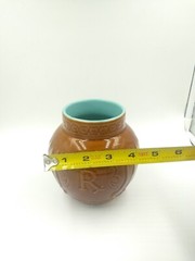 Vintage Schering Pharmacy RX jar crock Brown turquoise Mortar Vase Pottery 5″