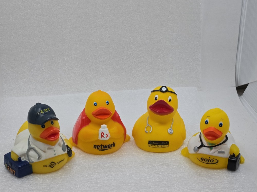 Pharmaceutical Healthcare Promotional Novelty Vinyl Yellow Ducks Lot Of 4 RARE