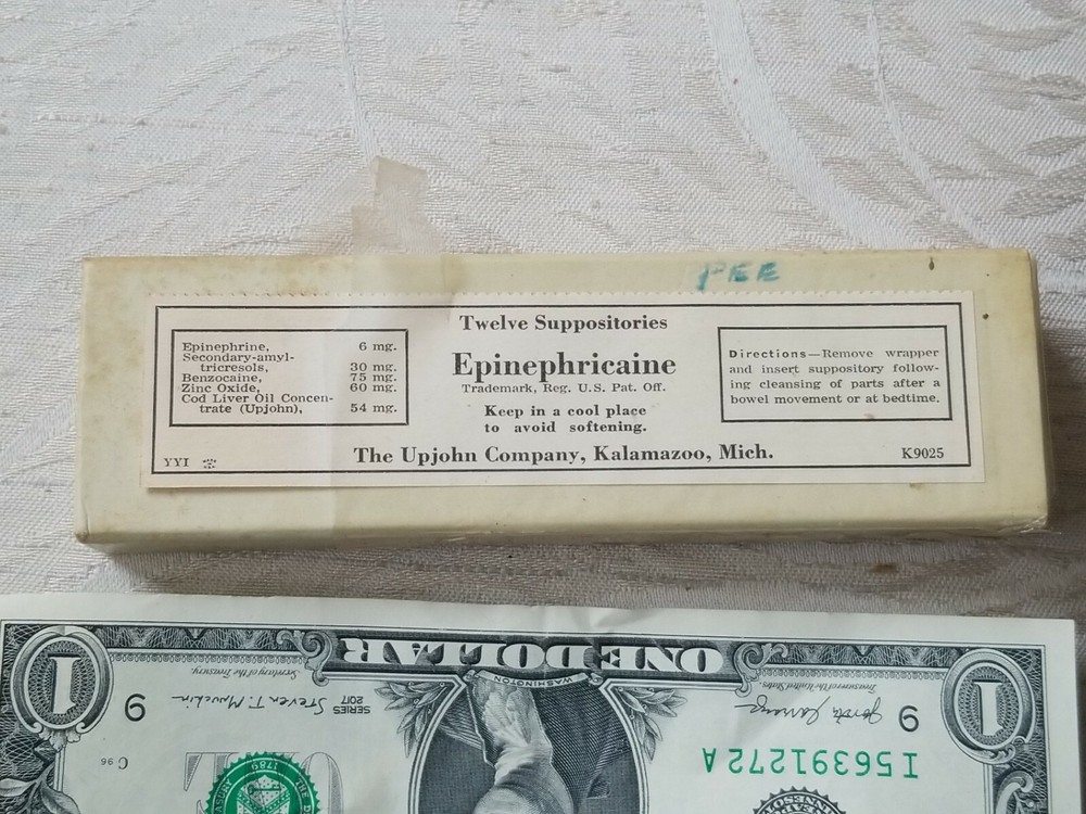 NOS Vintage 1940s Epinephrine Benzocaine Suppositories Upjohn