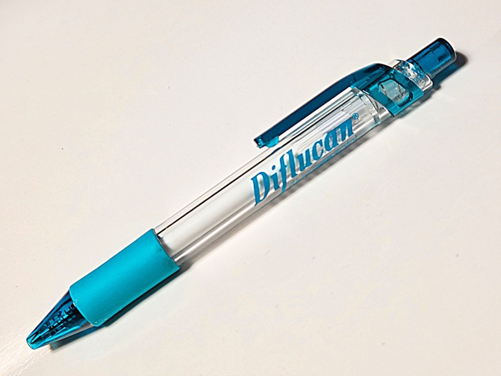 Vintage Pfizer Diflucan Translucent Teal Click Ballpoint Pen Drug Rep Pharmacy