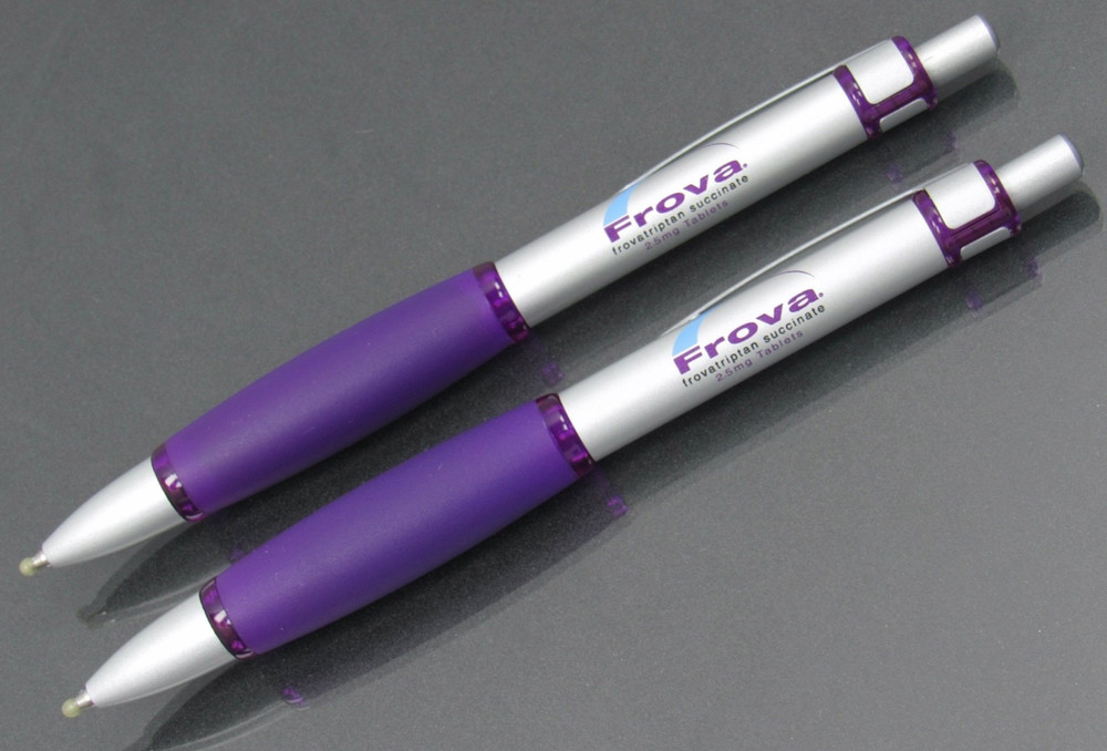 Purple FROVA Metal Clad PENS Drug Rep Pharmaceutical Promo Advertising Lot of 2