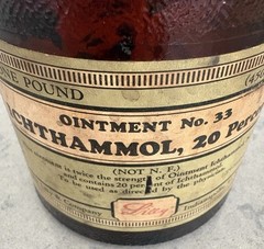 Vintage Eli Lilly Ichthammol Jar 20 Percent for Collection/Display – One Pound