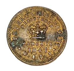 Two Drams 3ij brass Apothecary Weight Victorian Registered March 16 1847 W & T.A