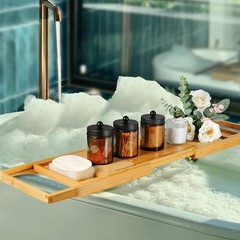 Amolliar Amber Glass Qtip Holder, Apothecary Jars with Matte Black Metal Lid …