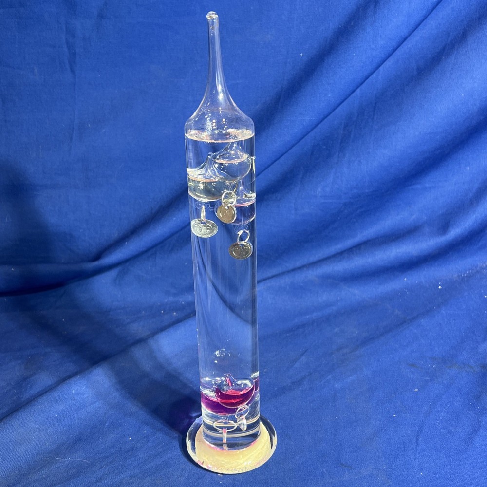 Galileo Thermometer 13” Tall Glass Tube W/ Floating Spheres Shows 72 Degrees Now