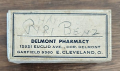 E. Cleveland, OH VTG Empty Pharmacy Rx Pyribenzamine Allergy pill box Delmont