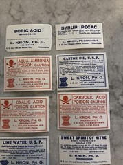 Lot 24 Antique Medicine Bottle Labels Opium, Poison – L. Kron Ph. G. Phila.