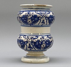 c. 1730 Italian Majolica Nove Waisted Blue & White Albarello Drug Pharmacy Jar