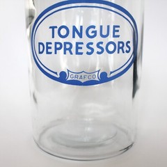 Grafco Medical Apothecary Glass Jar Stainless Lid Blue Letters Tongue Depressors