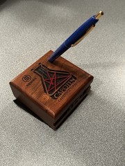 Rare Bristol Myers Squibb CAPOTEN Drug Rep Pen Desk Holder Laser Cut Wood
