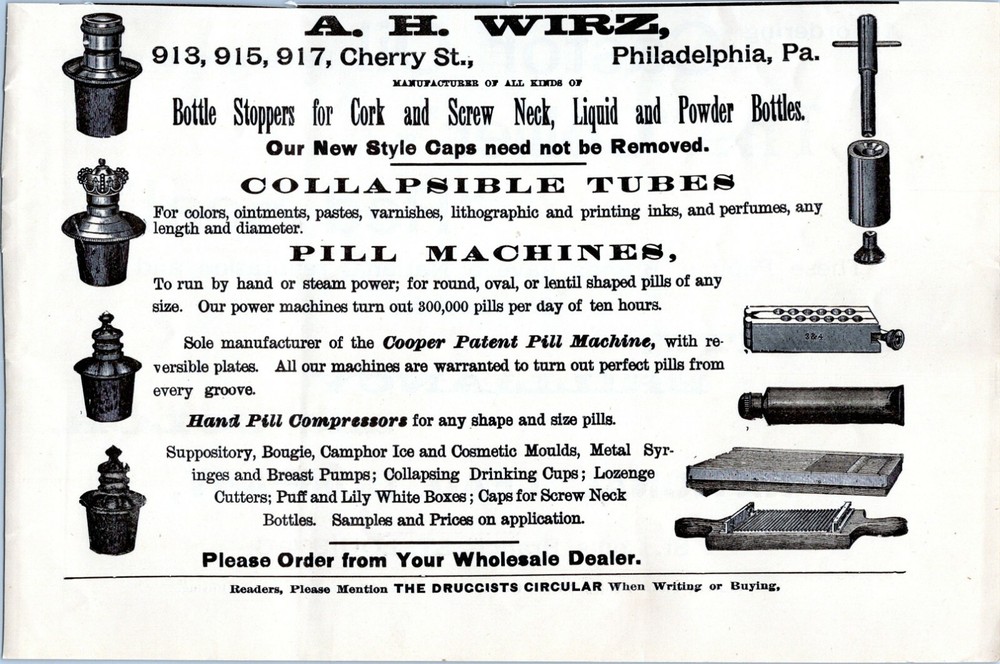 Vintage Print Ad A.H. Wirz Pharmaceutical Pill Machines Philadelphia 1896