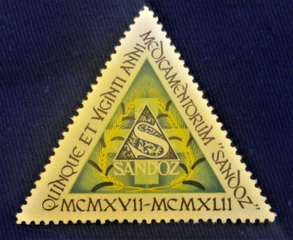 SANDOZ LSD Ergotamine mushroom 25 Year jubilee 1917-1942 Post Stamp MEGA RARE