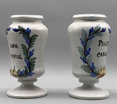 Apothecary Pharmacy Albarello Drug Jar Large Pair Antique Italian Delft Faience