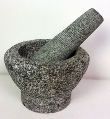 4″ Mortar and pestle grey unfinished granite detailed turnings pestle & mortar