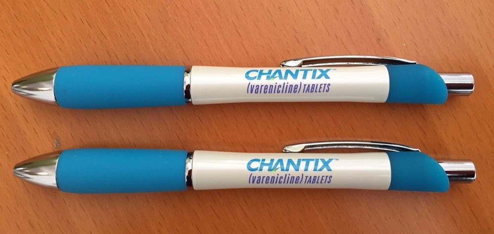 2 CHANTIX Pearl Finish Teardrop Style Heavy Metal Drug Rep Pens GRIPPY Hold
