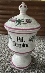 Vtg Apothecary Pharmacy Ceramic Jar “Pil Termini” ATH Western Germany Floral