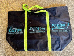 pharmaceuticals promo: HUGE dark navy tote bag from Carac, Benzacin, Penlac