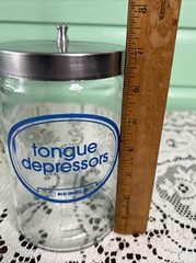 Grafco Medical Apothecary Glass Jar stainless Lid blue letters Tongue Depressors