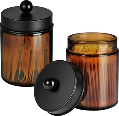 Amolliar Amber Glass Qtip Holder, Apothecary Jars with Matte Black Metal Lid …