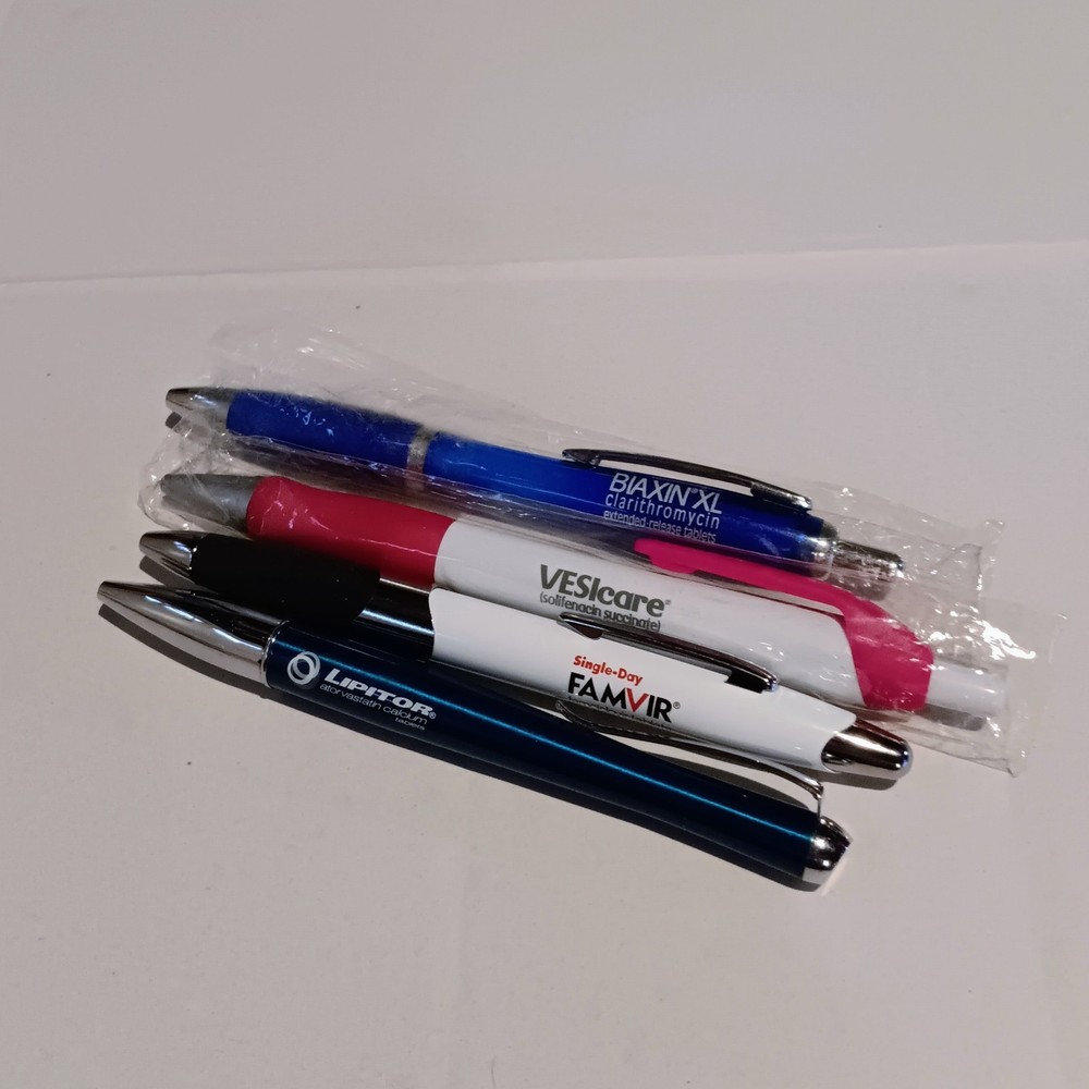 Pharmaceutical Rep Promo Pens-Lot Of 4-Lipitor-Favmir-Vesicare-Biaxin XL