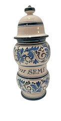 Vintage Italian Ceramic Blue White Apothecary Jar Pharmacy Vase Hand Painted