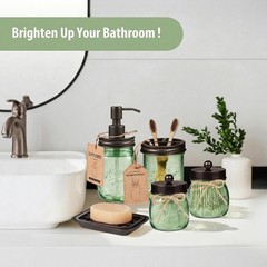 SheeChung Green Bathroom Accessories Set, 6Pcs Mason Jar Glass Bathroom Set, …