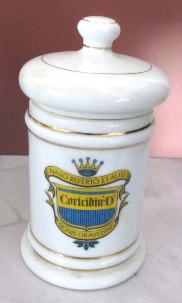 Apothecary Jar NASO REFERTO ETALIIS Coricidin-D SIGNIS GRAVE Drug Store Pharmacy
