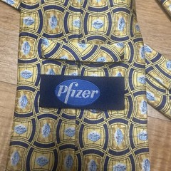 Pfizer Silk Necktie Gold Navy Blue Pill Logo Geometric Pharmaceutical Drug Rep