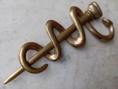 Vintage Brass Rod of Asclepius Medicine Symbol Serpent Snake Two Parts Removable