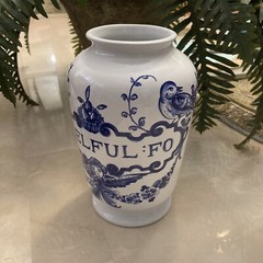 Vintage LILLY Drug Blue White Ceramic Pharmacy Apothecary Jar Vase U:CAELFUL:FO