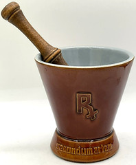 Secundum Artem Schering McCoy Ceramic Mortar & Wooden Coricidin Pestle Rx