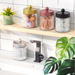 2 Pack Glass Apothecary Jars with Lids for Bathroom, Cute Qtip Holder, Black …