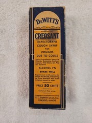 Vintage DeWitt’s Creosant Cough Syrup Bottle w/ Box Insert Paperwork Pharmacy Ad