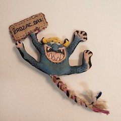 Vintage Hand Made “ Prozac Day “ Cloth Stuffed Goblin Monster Googley Eyes Pin