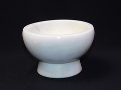 Vintage Solid Granite Large Mortar and Pestle White Gray Swirl