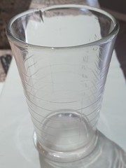 Vintage Apothecary Embossed Footed Measuring Heavy Glass Cup w/ Spout – 16 Oz.