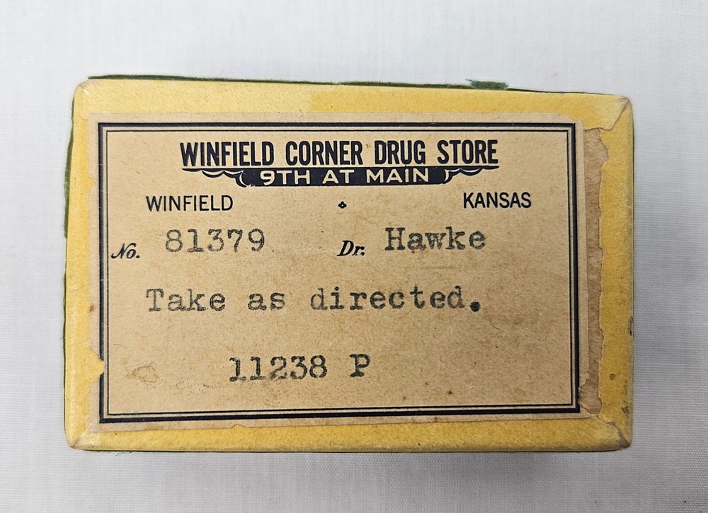 Hinged Cardboard Prescription Pill Medicine Box Winfield Corner Drug Store KS