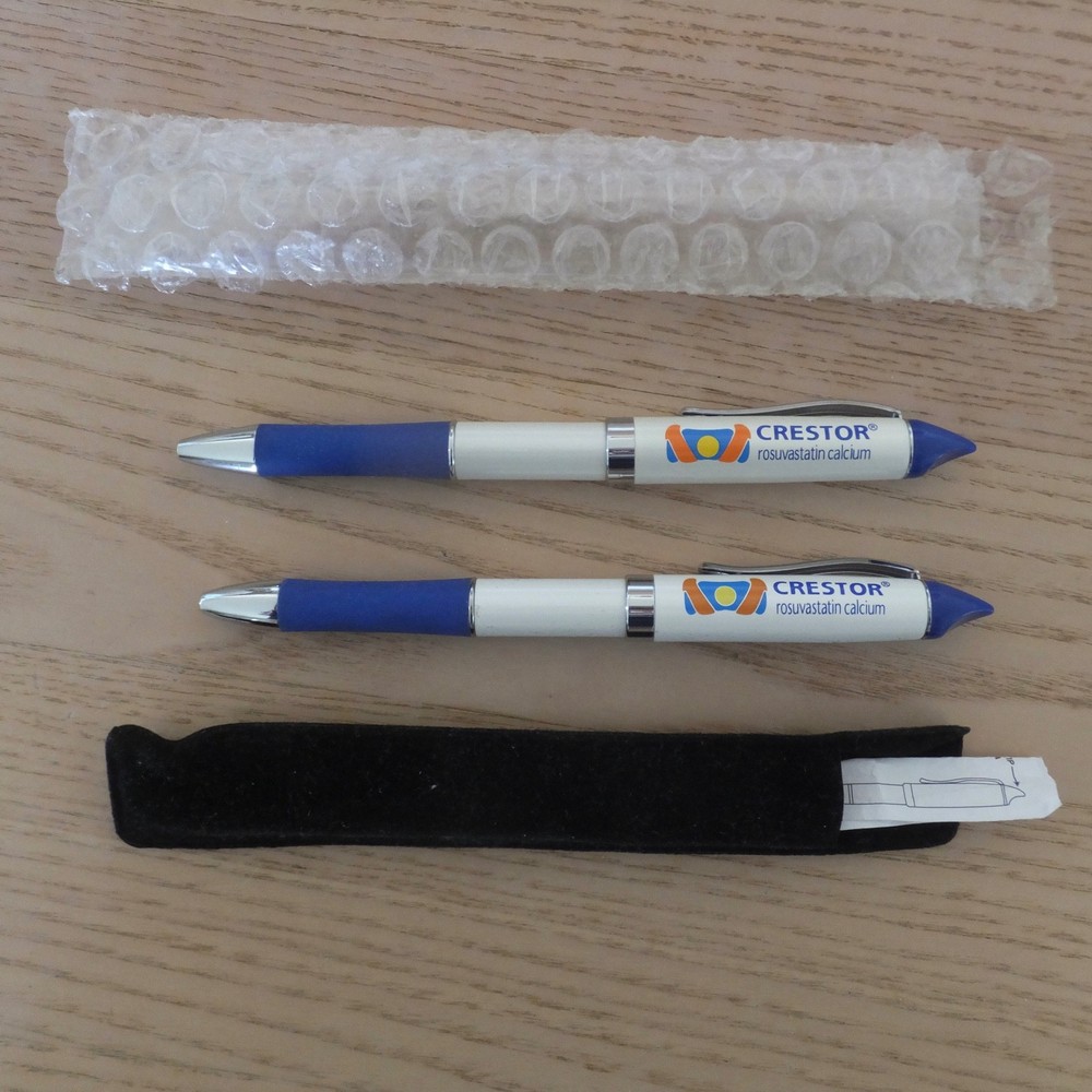 2 CRESTOR Pens, Drug Rep Pharmaceutical Advertising, Heavy Metal, Twist