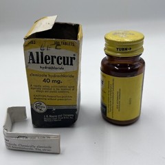 Vintage 1950’s Allercur hydrochloride Medicine Bottle Collectible Empty