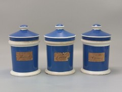 Blue and White Antique Apothecary Poison Jars