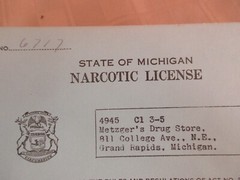 State of Michigan Narcotic License Expires July 1, 1940 – Grand Rapids, Michigan