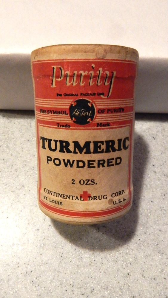 Purity Turmeric Powdered Spice Can – Continental Drug Corp. St. Louis, Mo. 2 oz