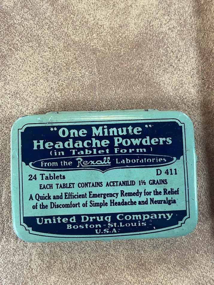 Rexall One Minute Headache Powder Rexall Drug Advertising Medicine Tin