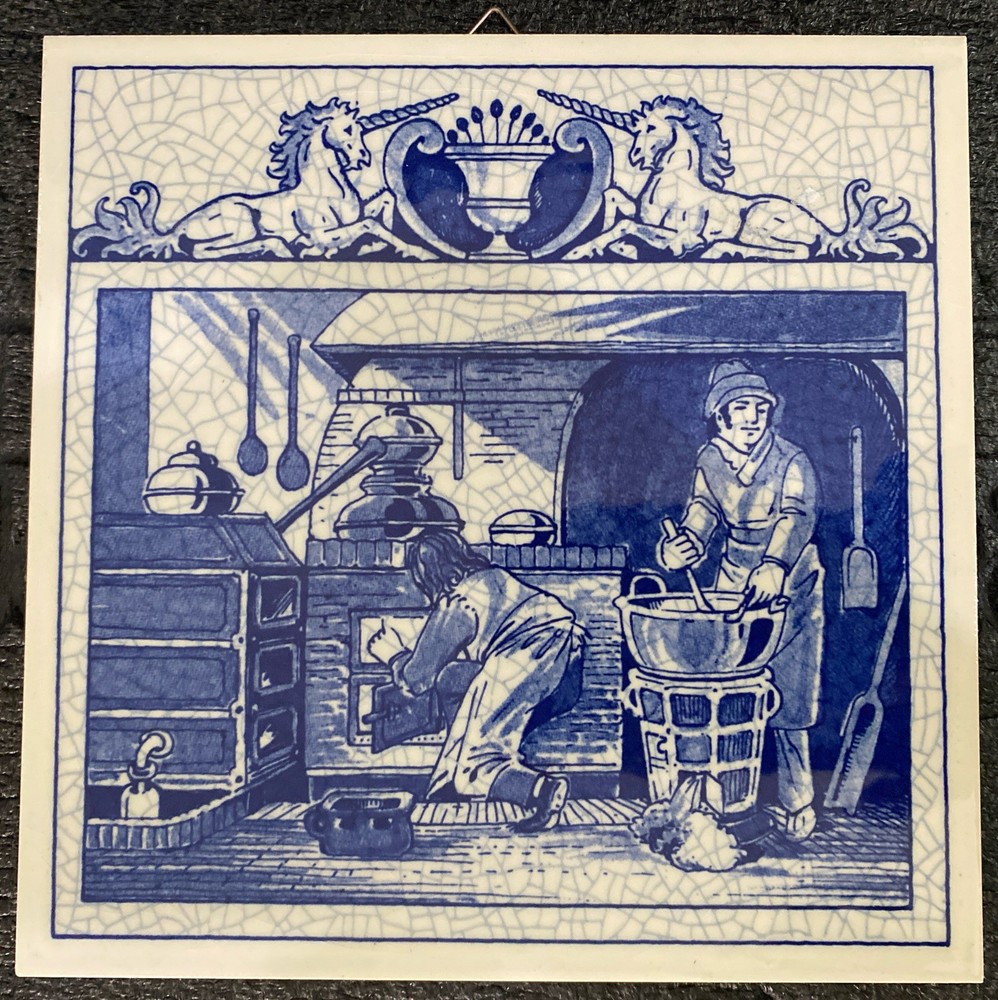 Vintage Delft Schoonhoven 1990 Pharmacist’s Laboratory 6″x6″ Blue/white Tile