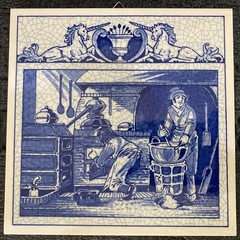 Vintage Delft Schoonhoven 1990 Pharmacist’s Laboratory 6″x6″ Blue/white Tile