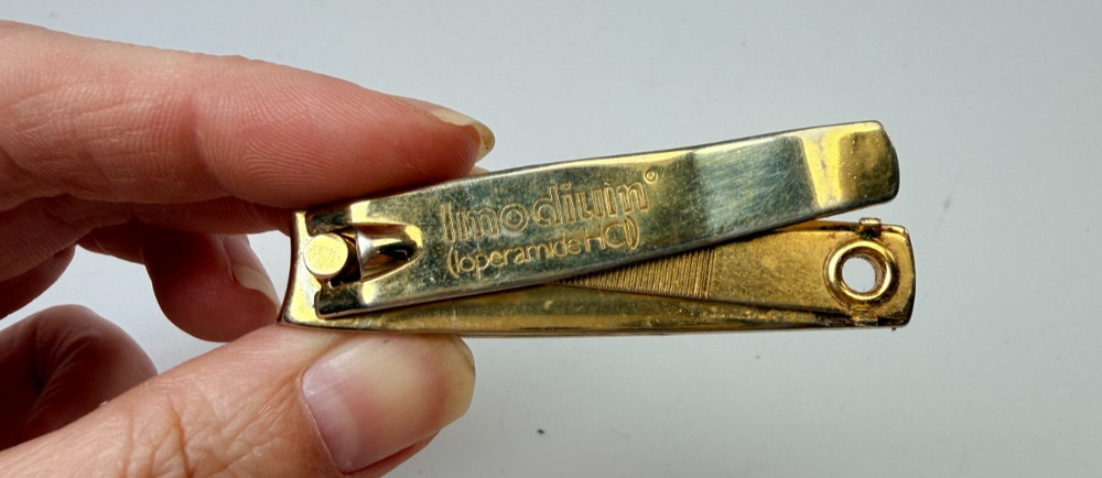 Vtg Pharmaceutical Advertising Promo IMODIUM Nail Clippers Gold Tone USA Made